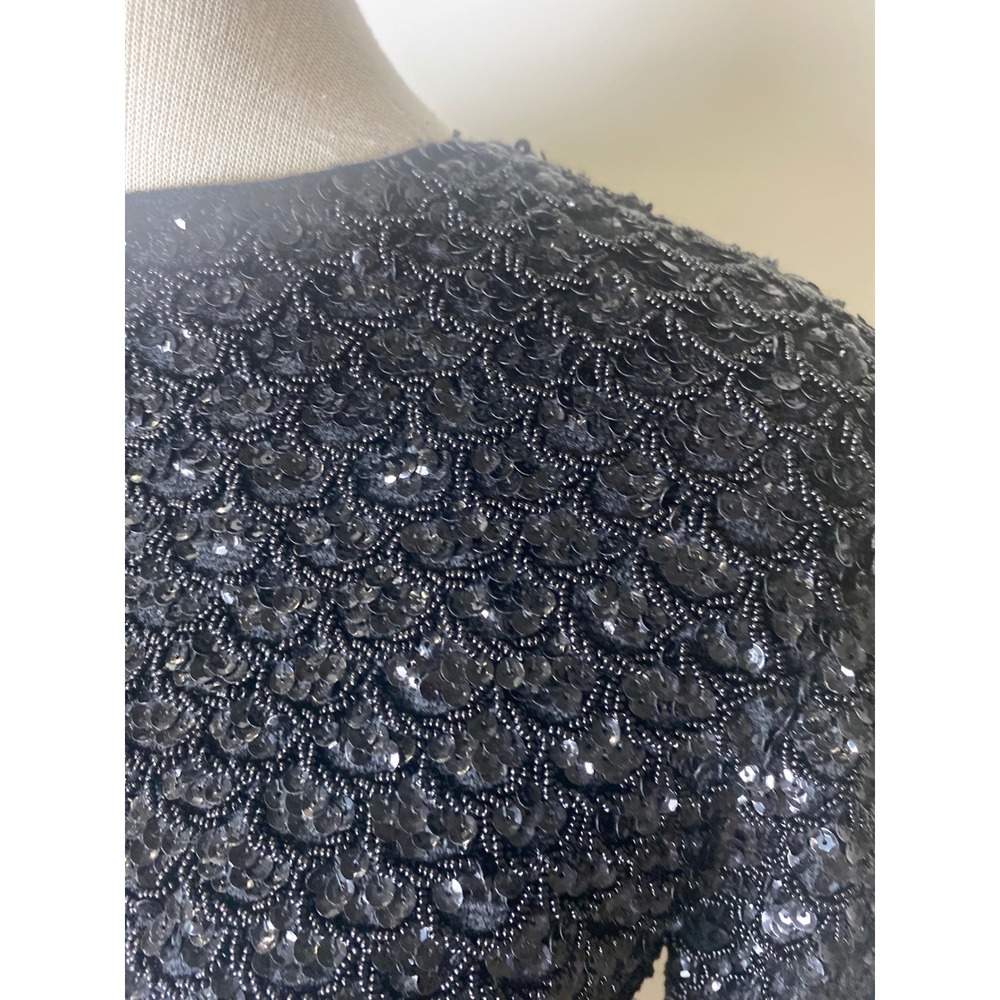 Vintage Doreen Black Sequin Beaded 2 Piece Skirt Set Hand Decorated Hong Kong - Picture 6 of 13